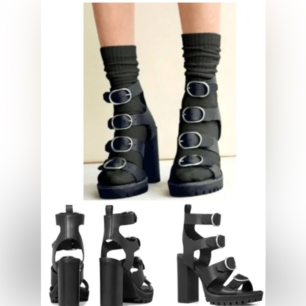All Saints Leather Black Strappy Women's Platform Heels
